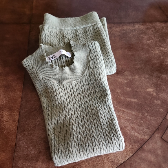 ZARA Co-ord Set Cable Knit Midi Skirt and Top in Green - Picture 2 of 5